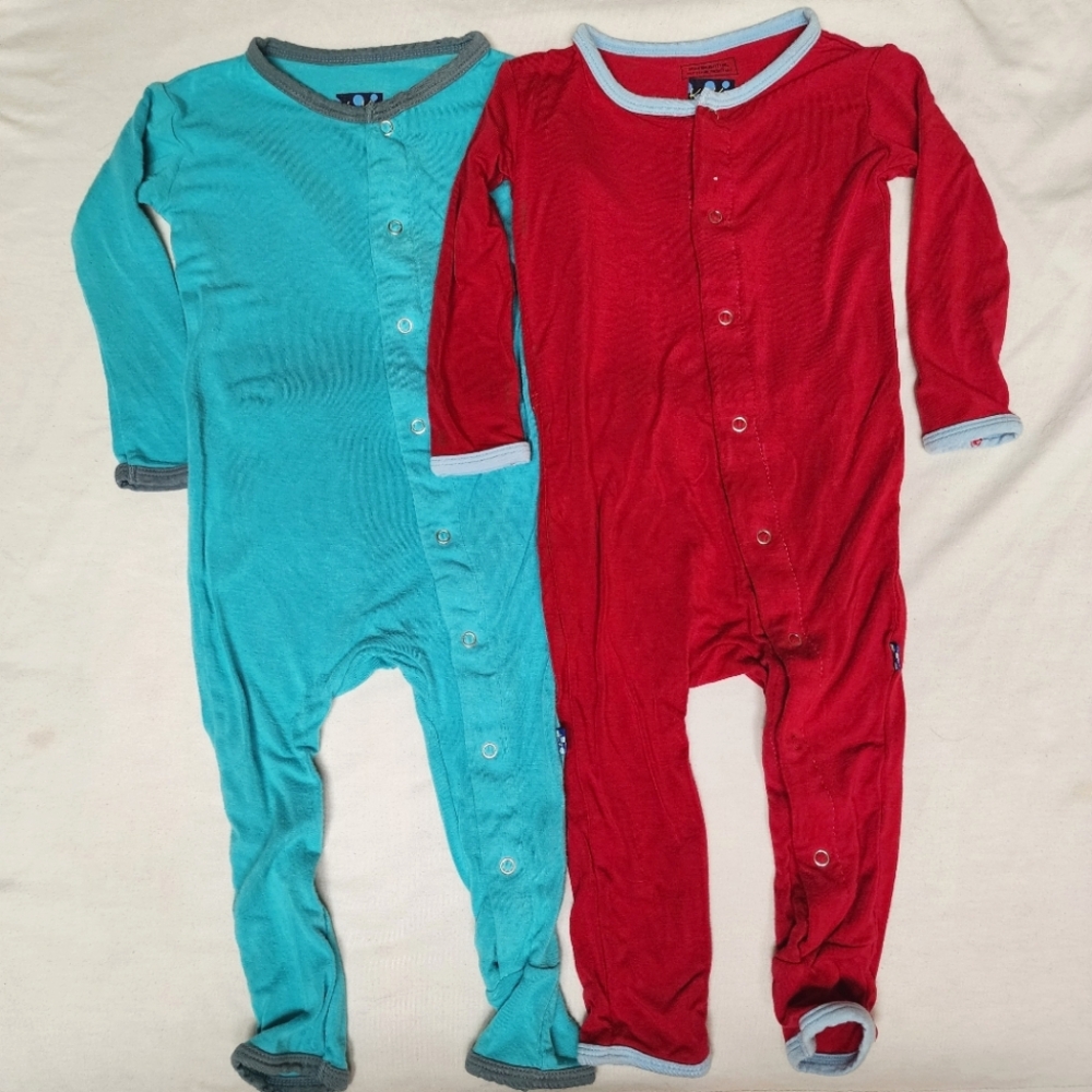 KicKee Pants Set of 2 Coveralls, Button-Up Pajamas